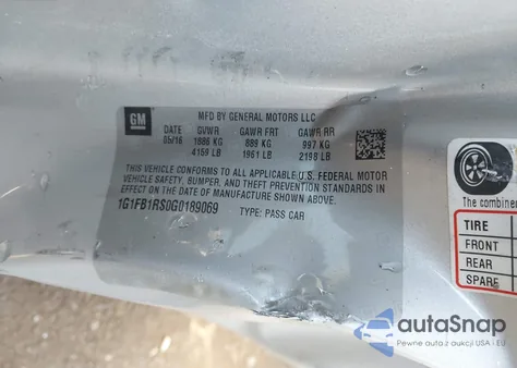 2016 Chevrolet Camaro 1Lt из США, поврежденный, VIN 1G1FB1RS0G0189069